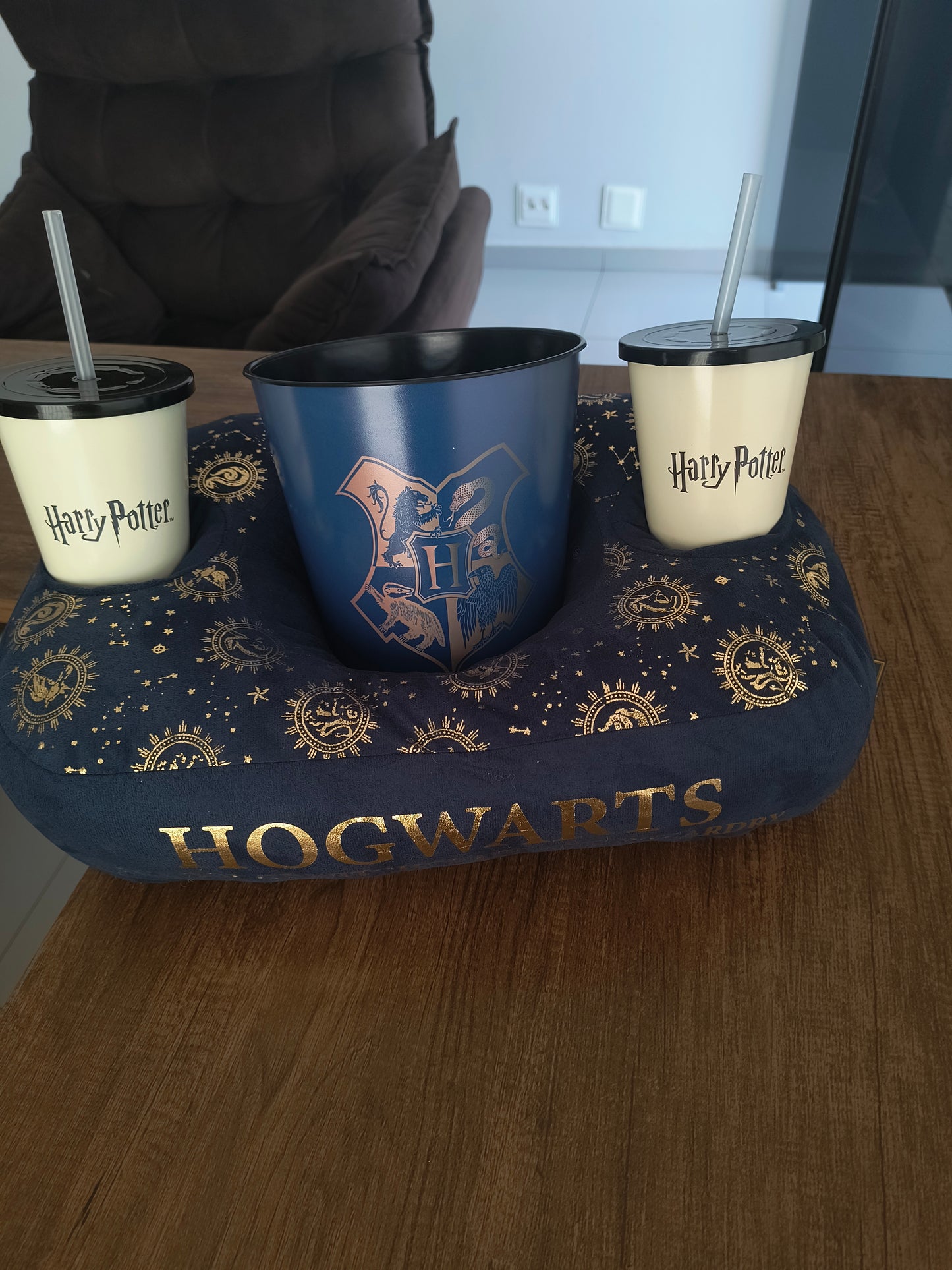Kit 3 em 1, Almofada Pipoca + Refri: Harry Potter (casas)