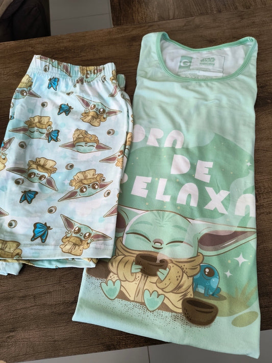 Pijama verão feminino geek: Baby Yoda