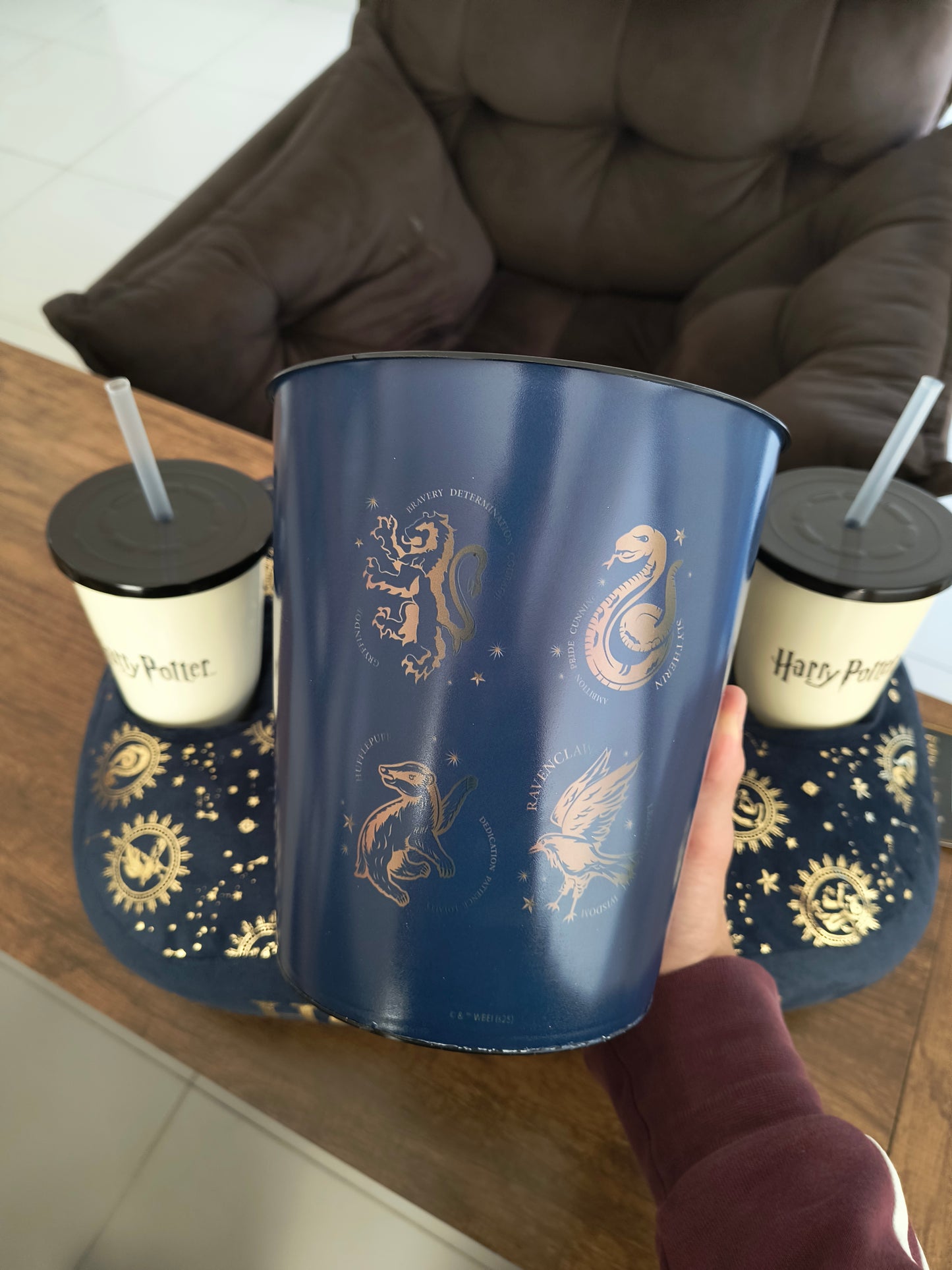 Kit 3 em 1, Almofada Pipoca + Refri: Harry Potter (casas)