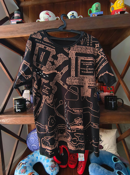 Camiseta geek: Harry Potter (Mapa do Maroto, Reversível)