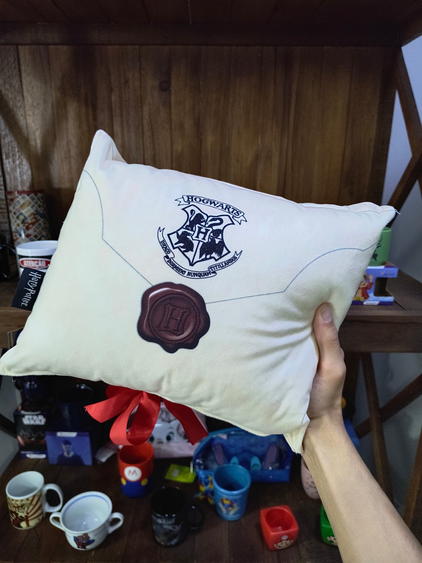 Almofada dobrável geek: Harry Potter (Carta de Hogwarts)