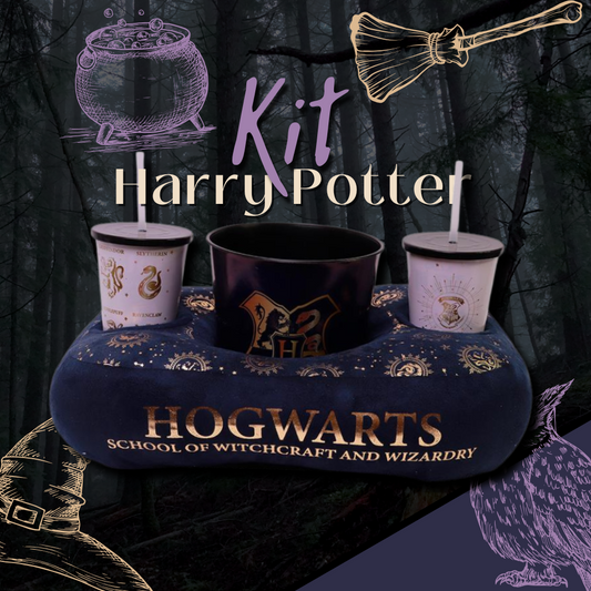Kit 3 em 1, Almofada Pipoca + Refri: Harry Potter (casas)