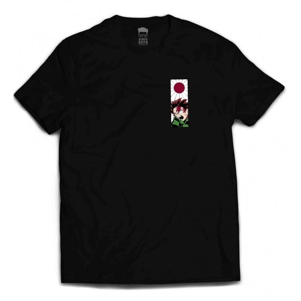 Camiseta Demon Slayer – Tanjiro (Brinco Hanafuda e Respiração do Fogo)