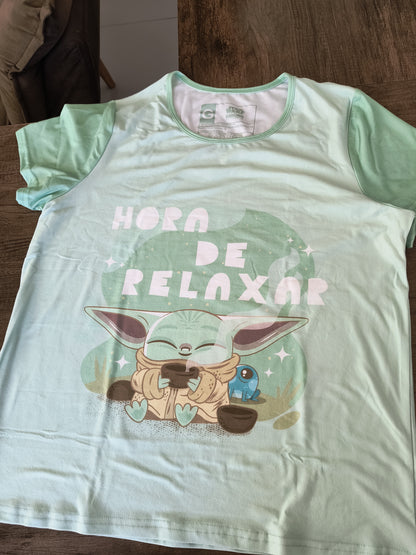 Pijama verão feminino geek: Baby Yoda