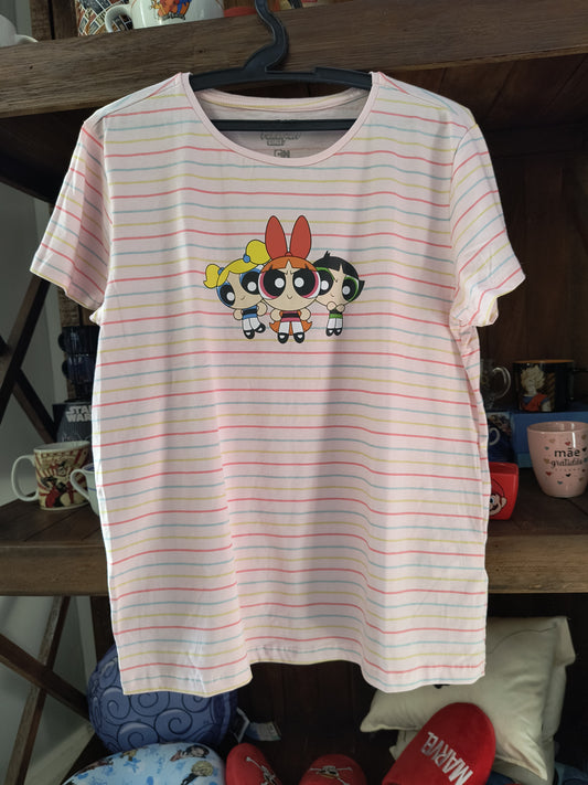 Camiseta feminina Geek: Cartoon - Meninas Superpoderosas – Estampa listrada