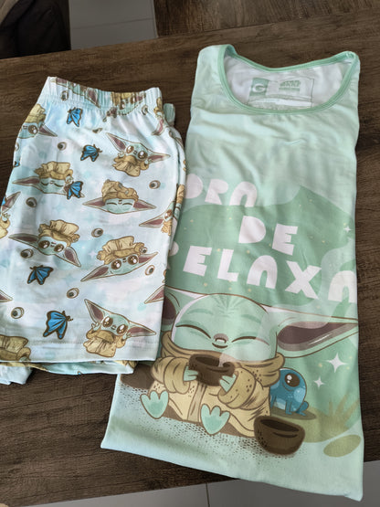 Pijama verão feminino geek: Baby Yoda