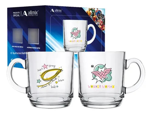 Caneca de vidro geek: DC comics (mulher maravilha, laço da verdade)