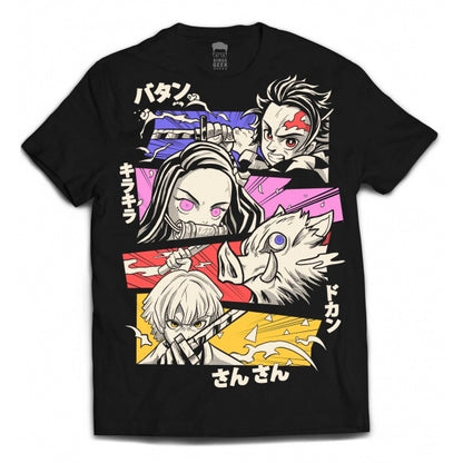 Camiseta Demon Slayer – Tanjiro, Nezuko, Zenitsu e Inosuke (Kimetsu no Yaiba)